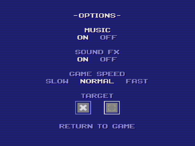 Super Sokoban - options screen